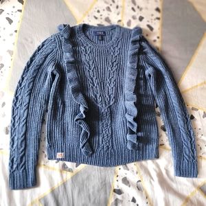 Valentino Navy Crew Neck Pullover with Ruffle Details